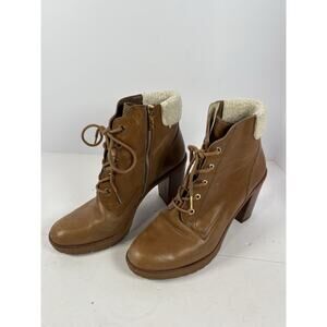 Michael Kors Kim Dark Caramel Leather Lace Up Distressed Bootie Women Size 10M